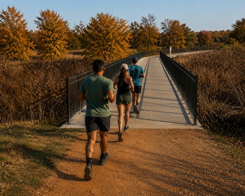 3 trail runners out on Lakefront trail