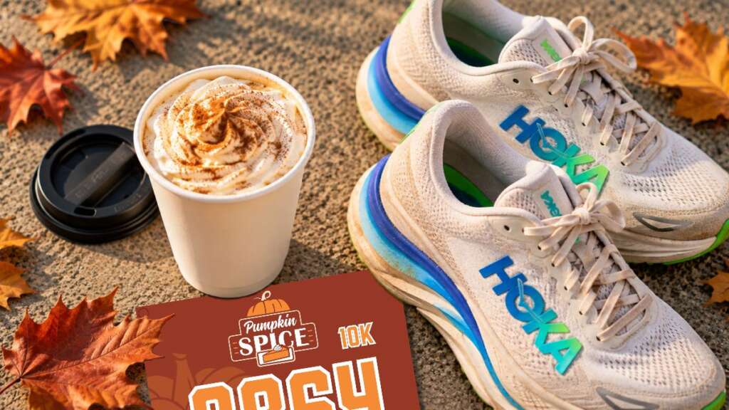 Pumpkin spice coffee and running gear for the Pumpkin Spice race in Fort Worth